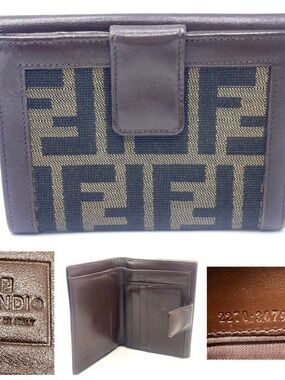 Fendi FF brown Zucca canvas and leather Bifold Wallet very good condition unisex